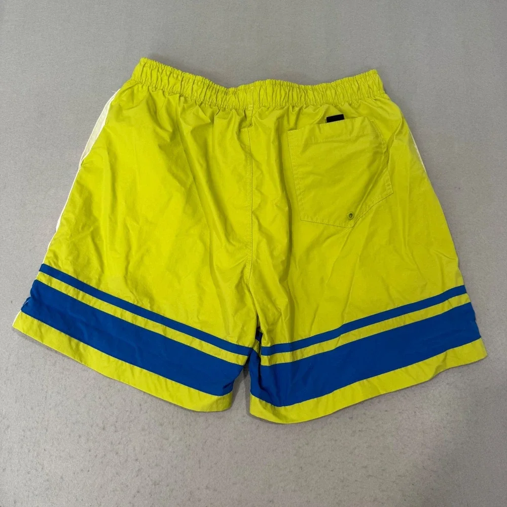 Nautica Swim Trunks Men Large Neon Green Blue Striped Vintage Mesh Lined Shorts